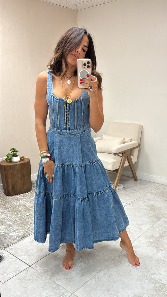 Diana Denim Sleeveless Fit & Flare Midi-Dress