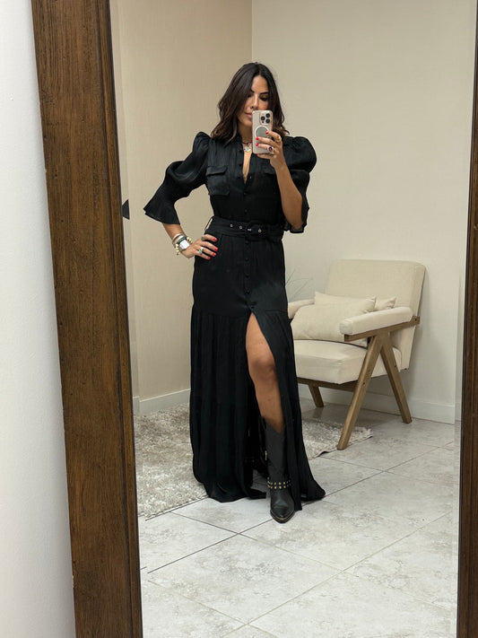 Midnight Muse Button-Down Maxi Dress