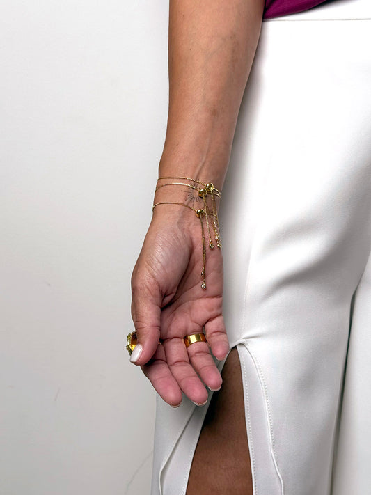 Golden Charm Bracelet Trio – Evil Eye, Hamsa & Pavé Bar