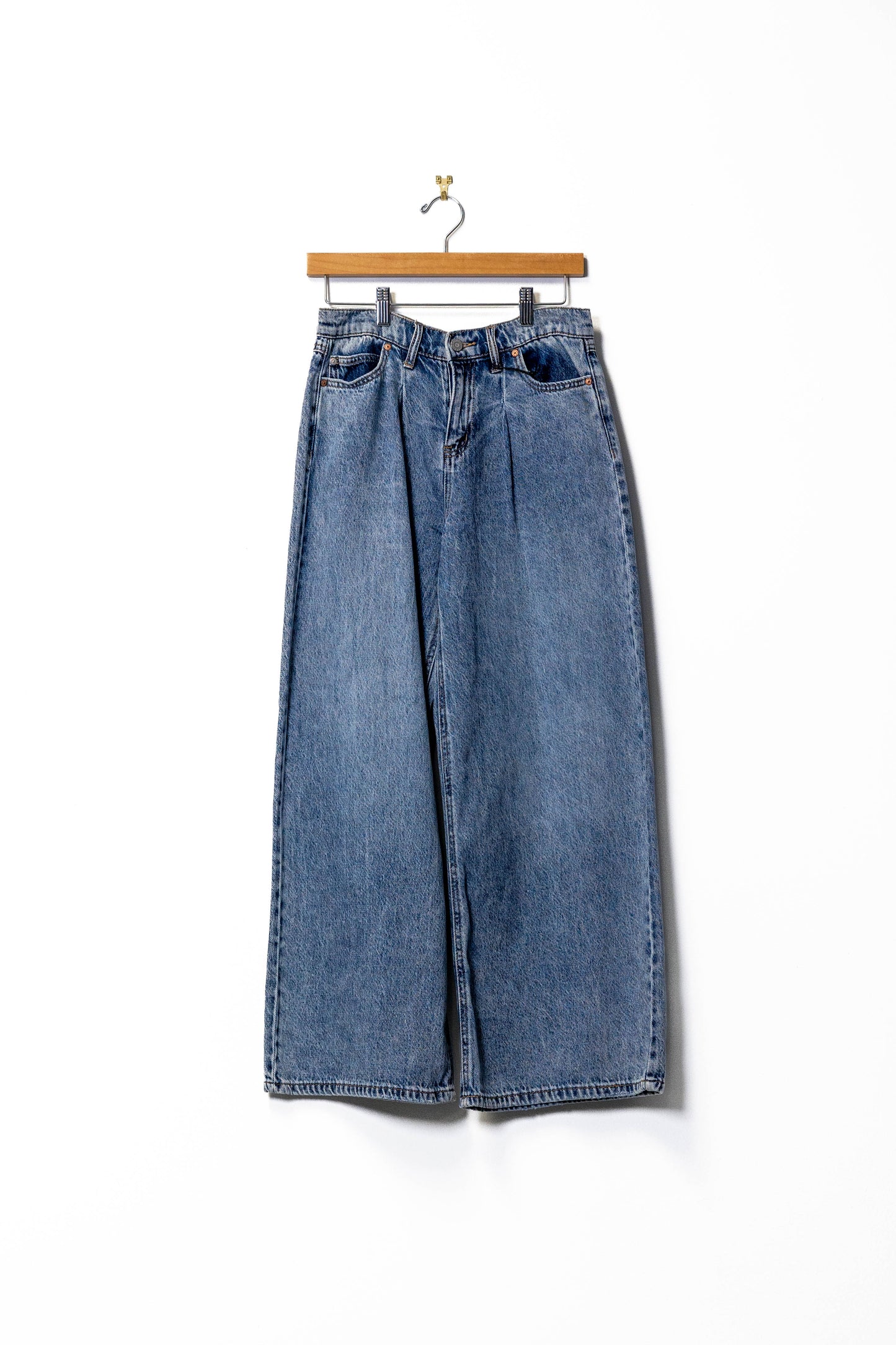 MidRise Pleated Wide Legged Soft Jeans