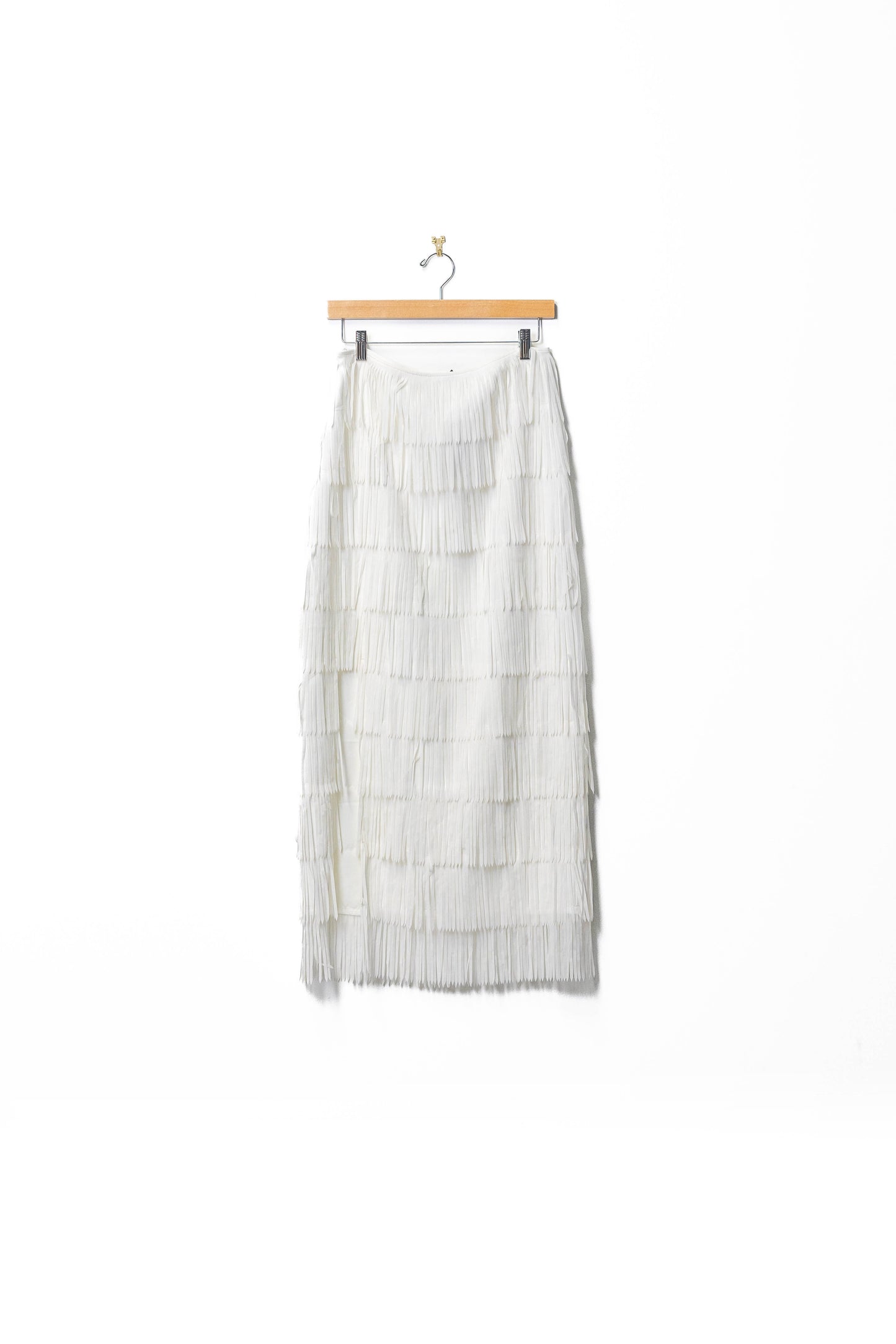 Western Fringe Midi White Skirt