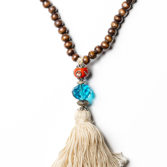 Bohemian Wooden Bead Tassel Necklace