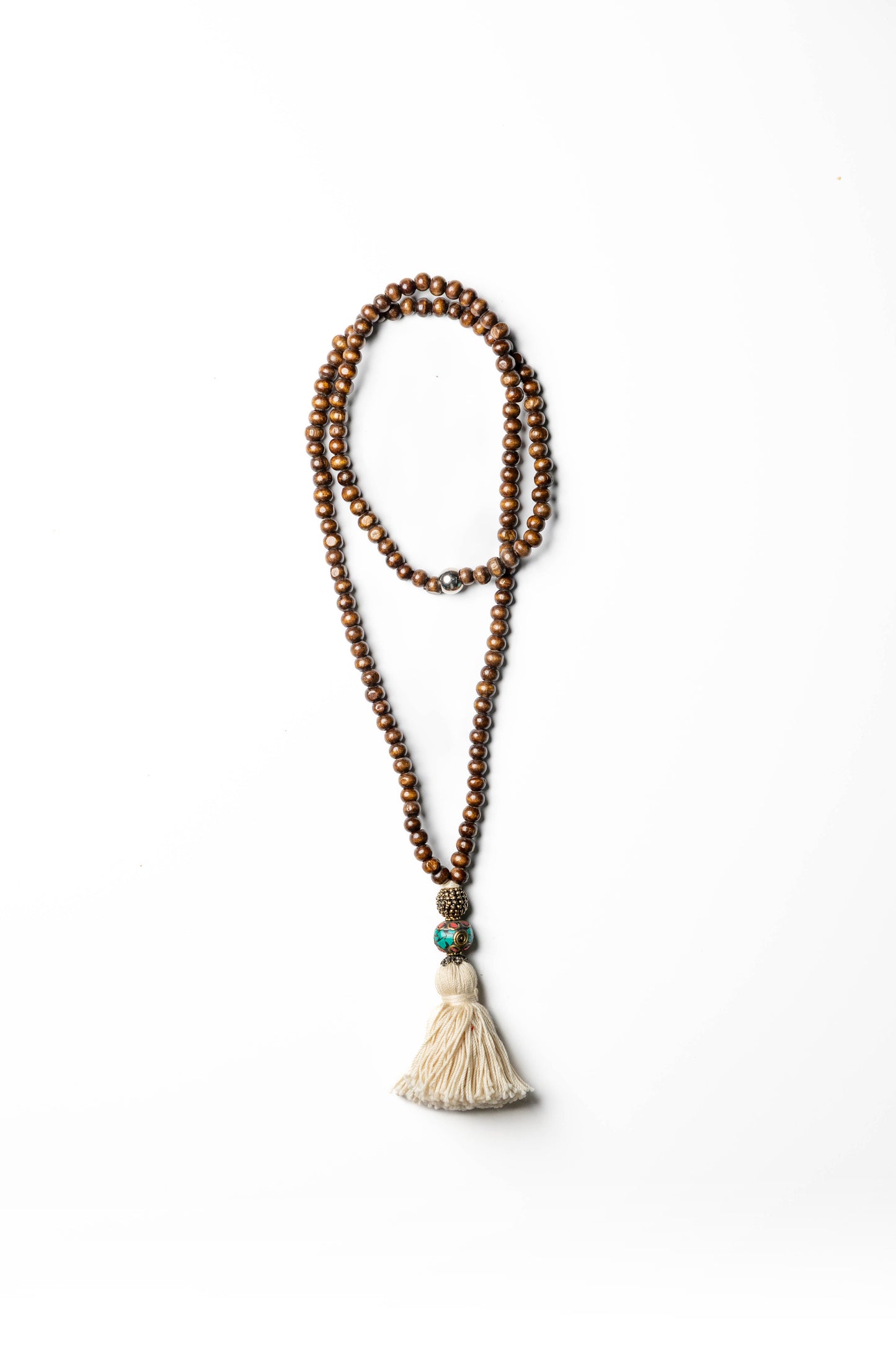 Earthy Elegance Wooden Bead Tassel Necklace