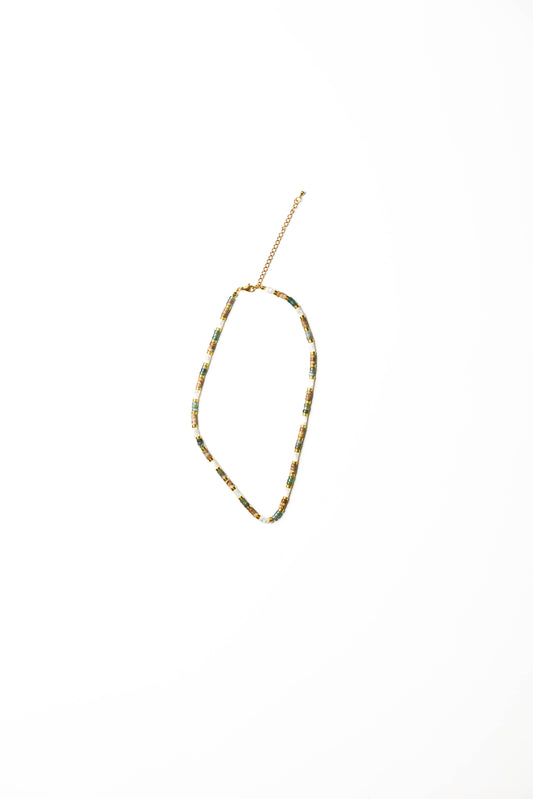 Bohemian Beaded Necklace with Gold Accents