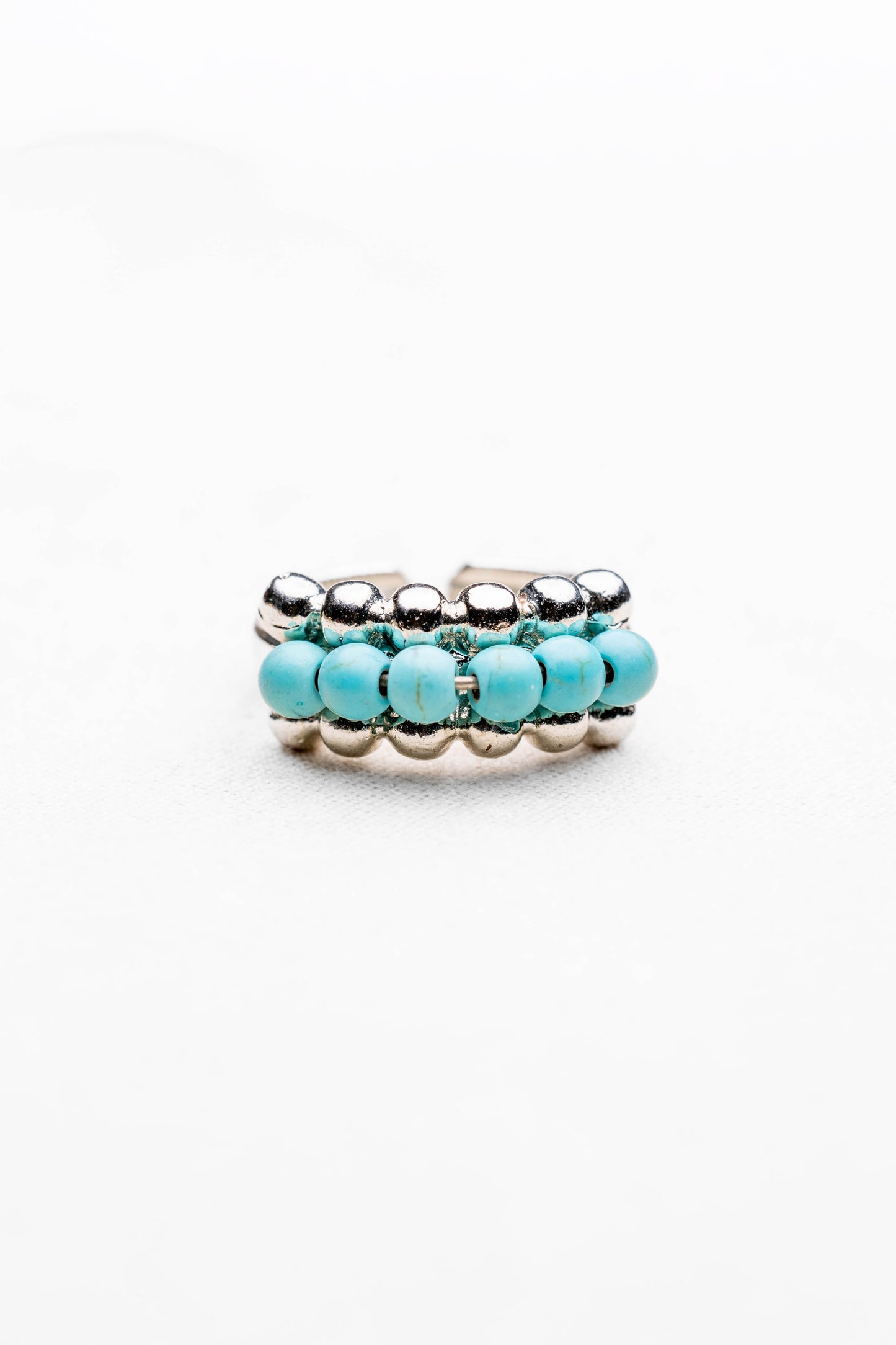 Silver Beaded Ring with Turquoise Accents
