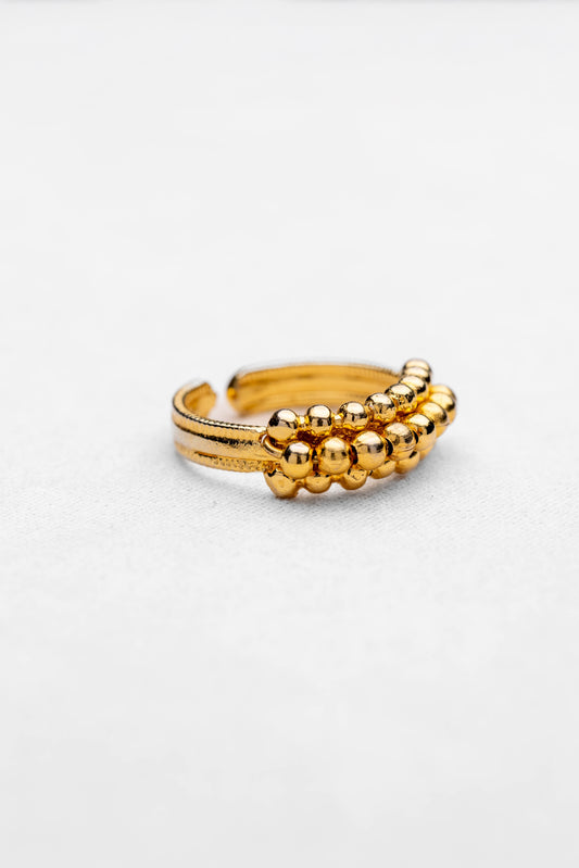 Golden Beaded Adjustable Statement Ring