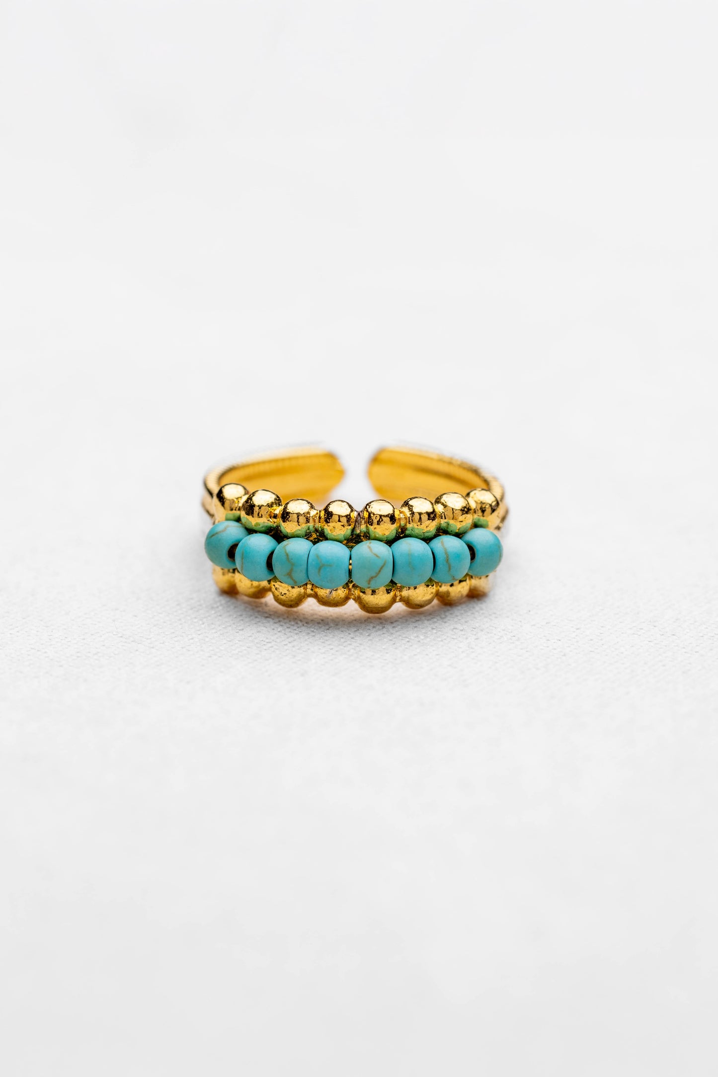 Golden & Turquoise Beaded Adjustable Ring