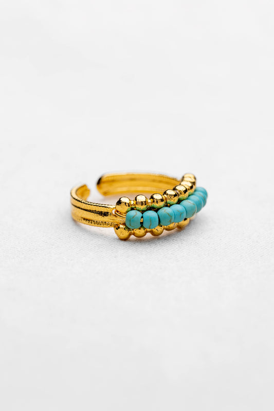 Golden & Turquoise Beaded Adjustable Ring
