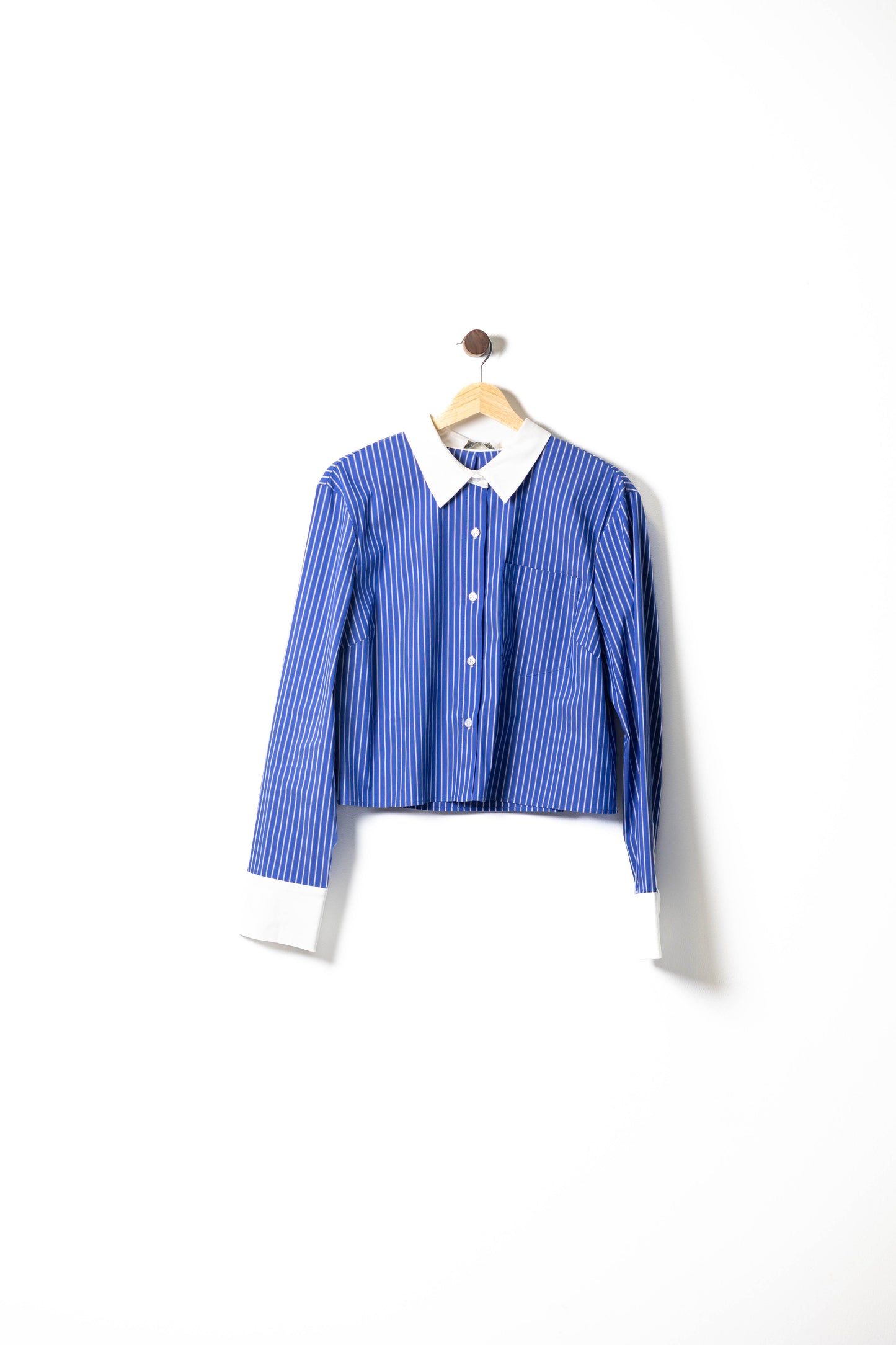 Striped Button-Up Cropped Blazer & Pleated Mini Skirt Set with Chain Detail