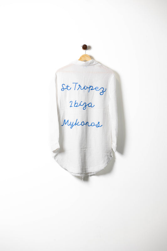 Coastal Getaway Embroidered Button-Up Shirt