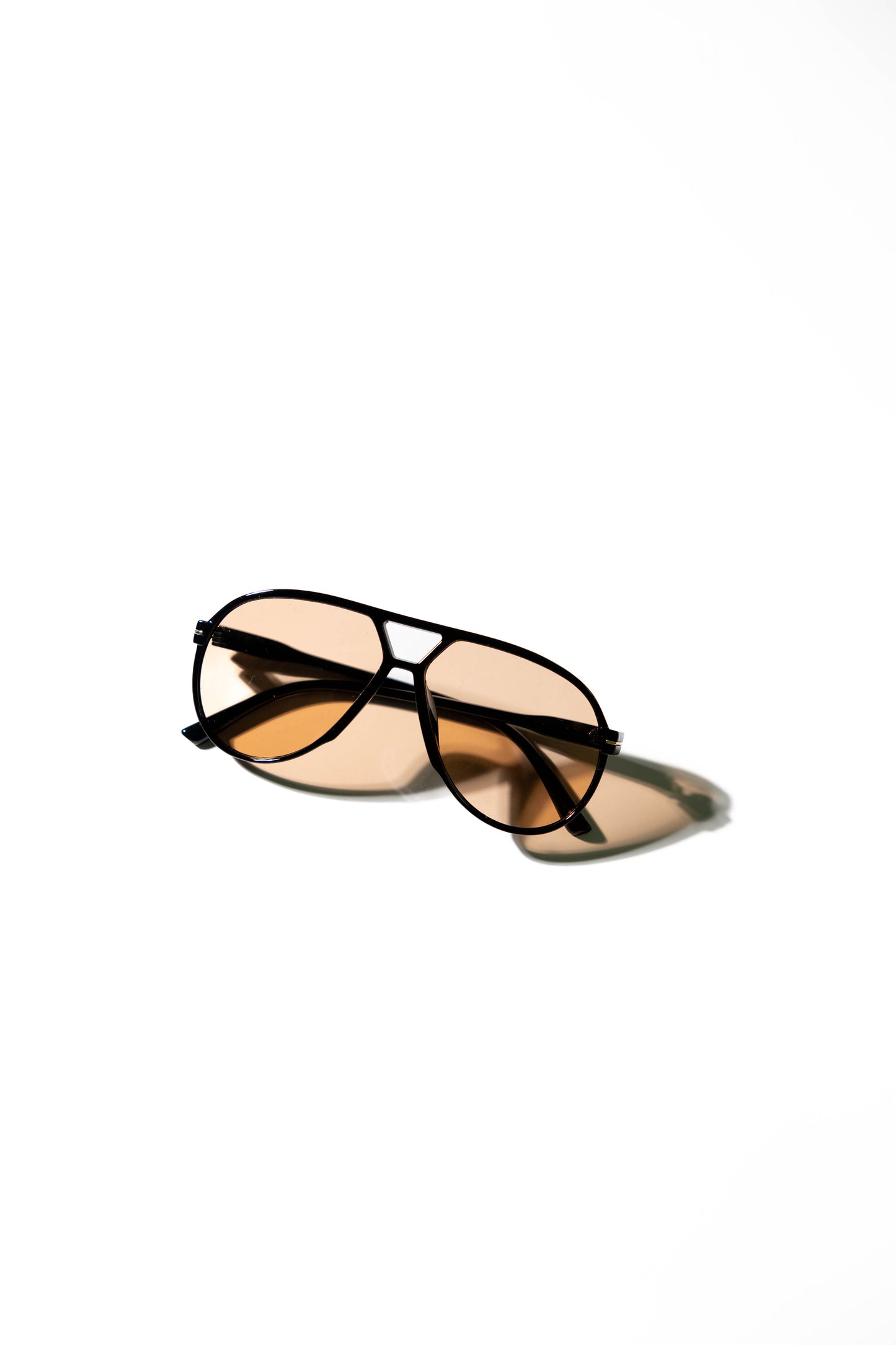 Black Aviator Sunglasses with Amber Lens