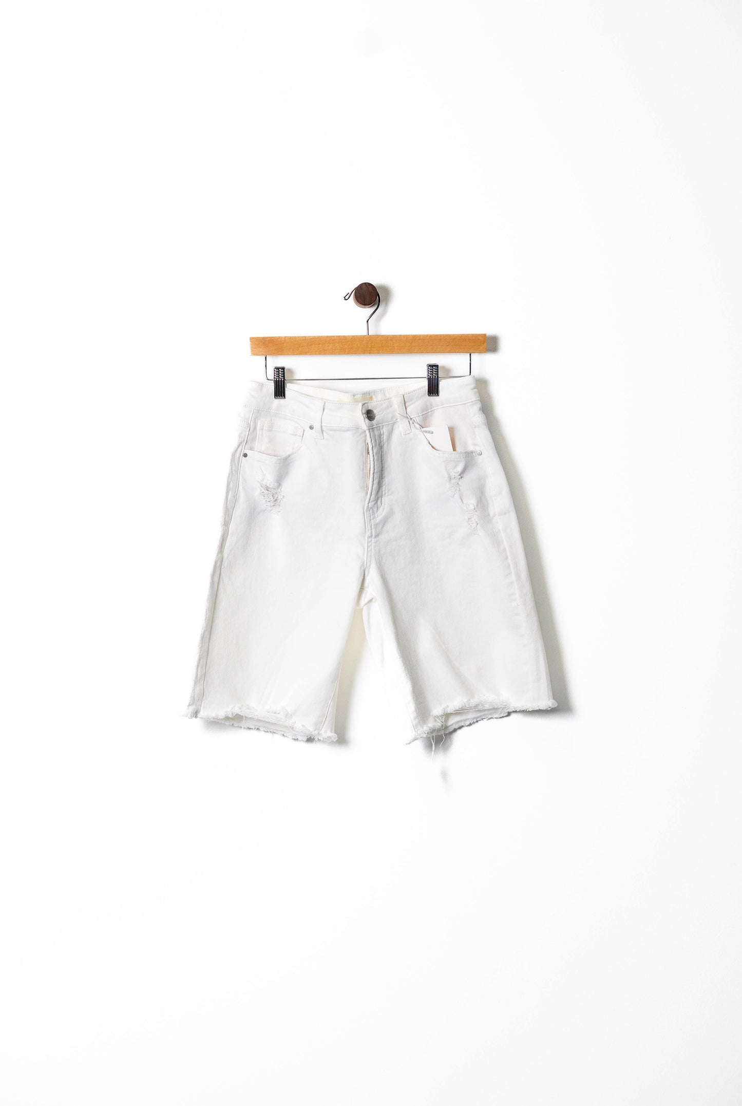 White Distressed Denim Bermuda Shorts