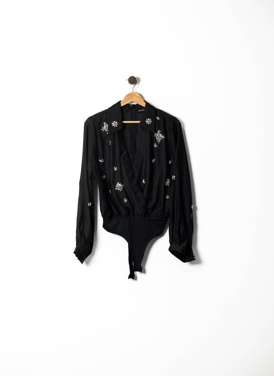 Sparkle Embellished Plunge Bodysuit