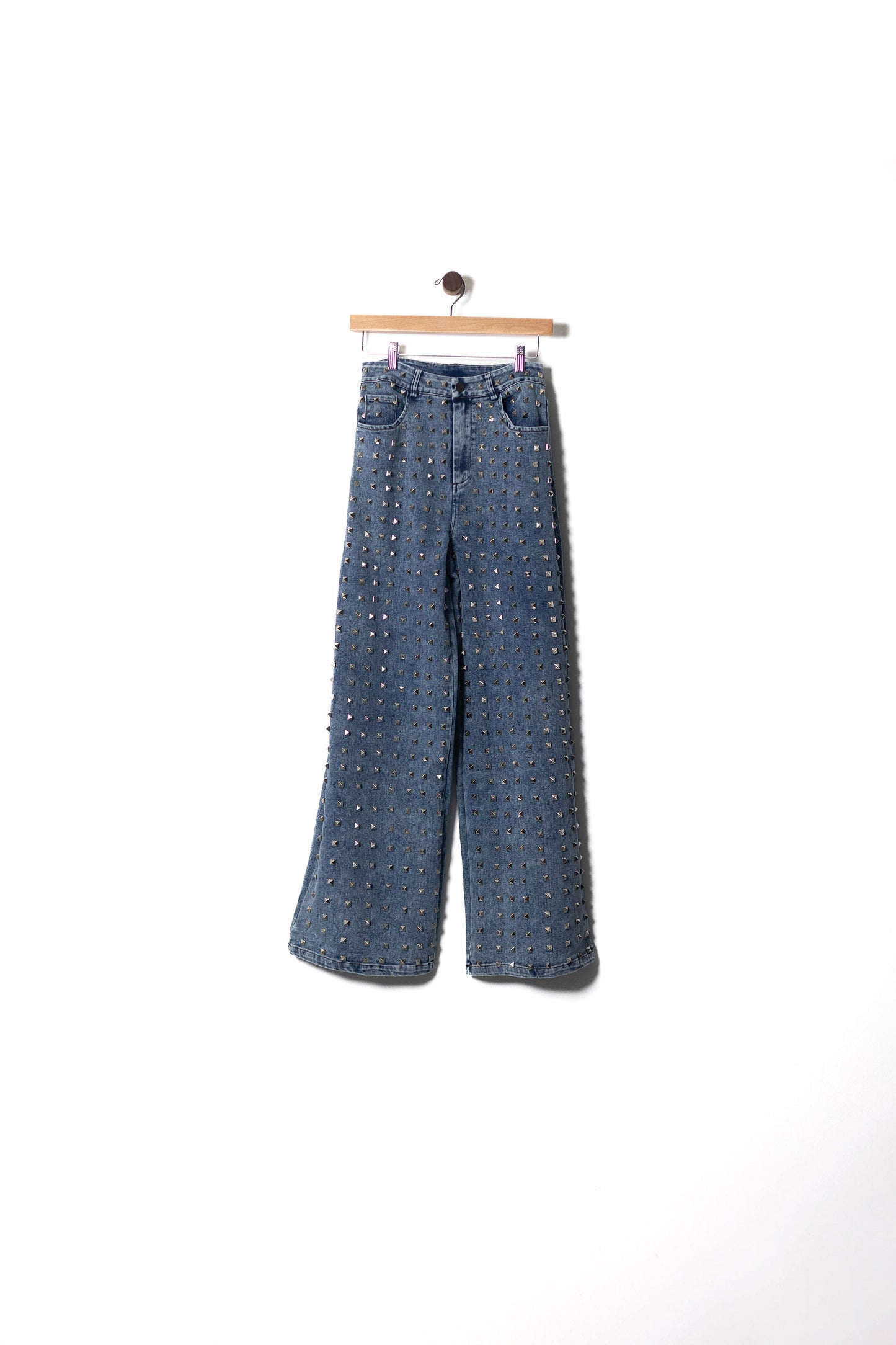 Studded Wide-Leg Denim Pants