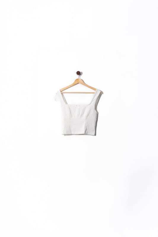 Sweetheart Neckline Cropped Top with Contrast Stitching