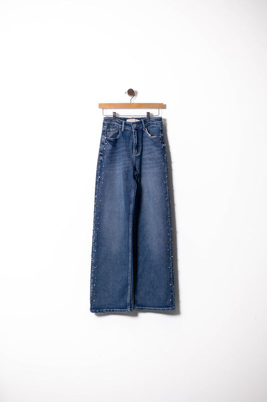 SIDE RHINESTONE JEAN