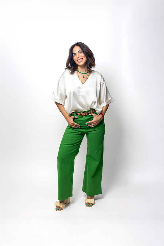 Asymmetrical V-Neck Flow Blouse