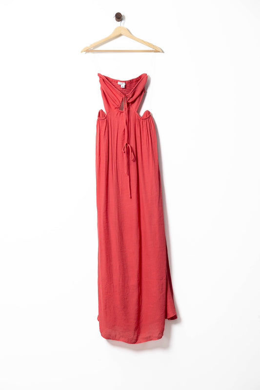 Strapless Boho Tie-Front Maxi Dress