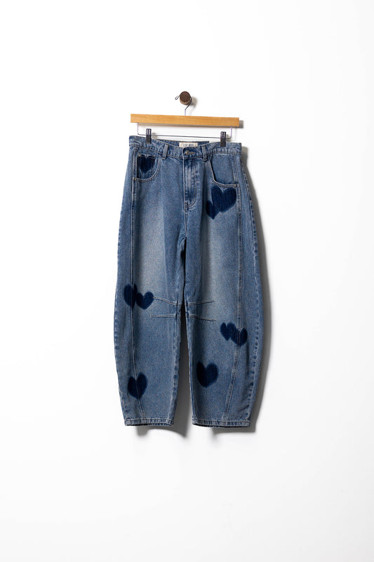 Heart Patched Barrel Jeans