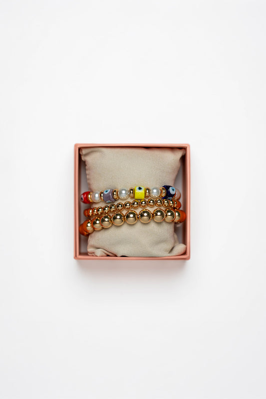 Gold Evil Eye & Bead Bracelet Set