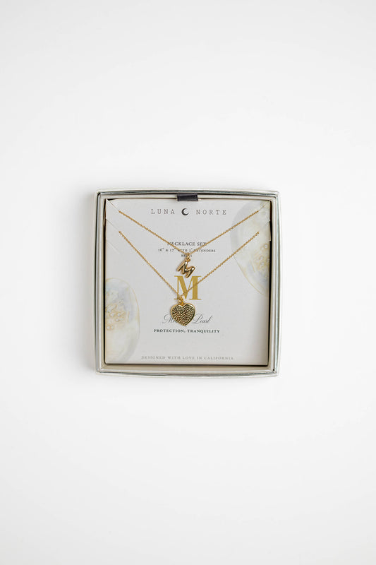 Luna Norte “M” & Heart Layered Necklace Set