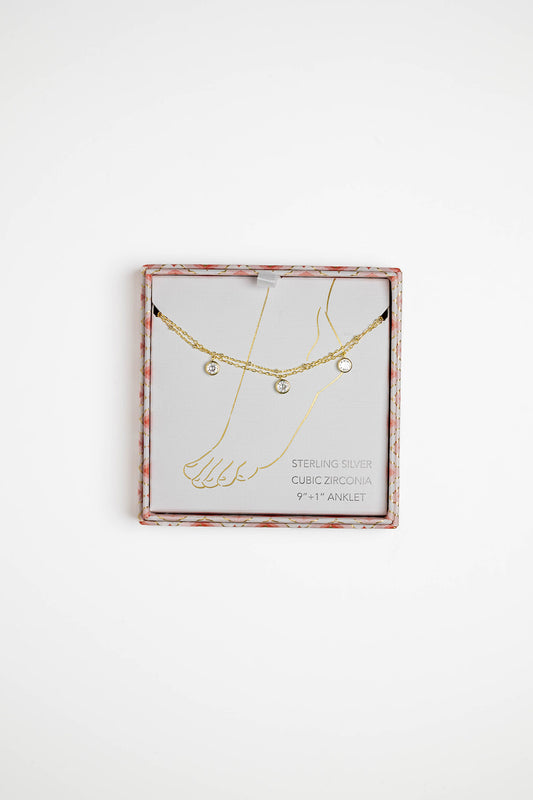 Golden Sterling Silver Anklet with CZ Charms
