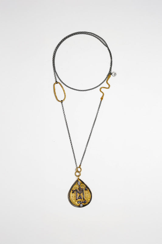 Mixed Metal Teardrop Marian Medallion Necklace