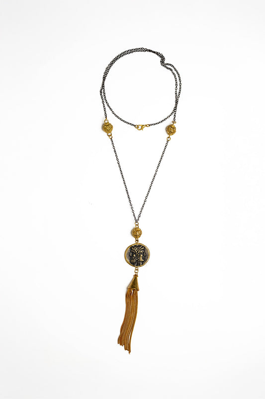 Roman Coin Tassel Drop Necklace