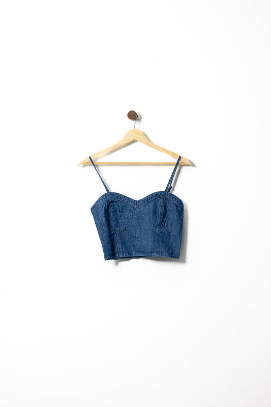 Denim Bustier & Wide-Leg Pants Set