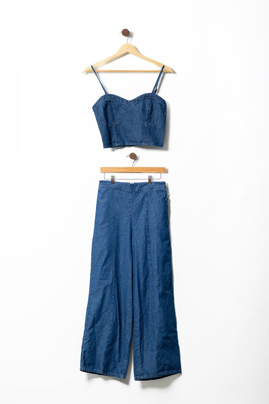 Denim Bustier & Wide-Leg Pants Set