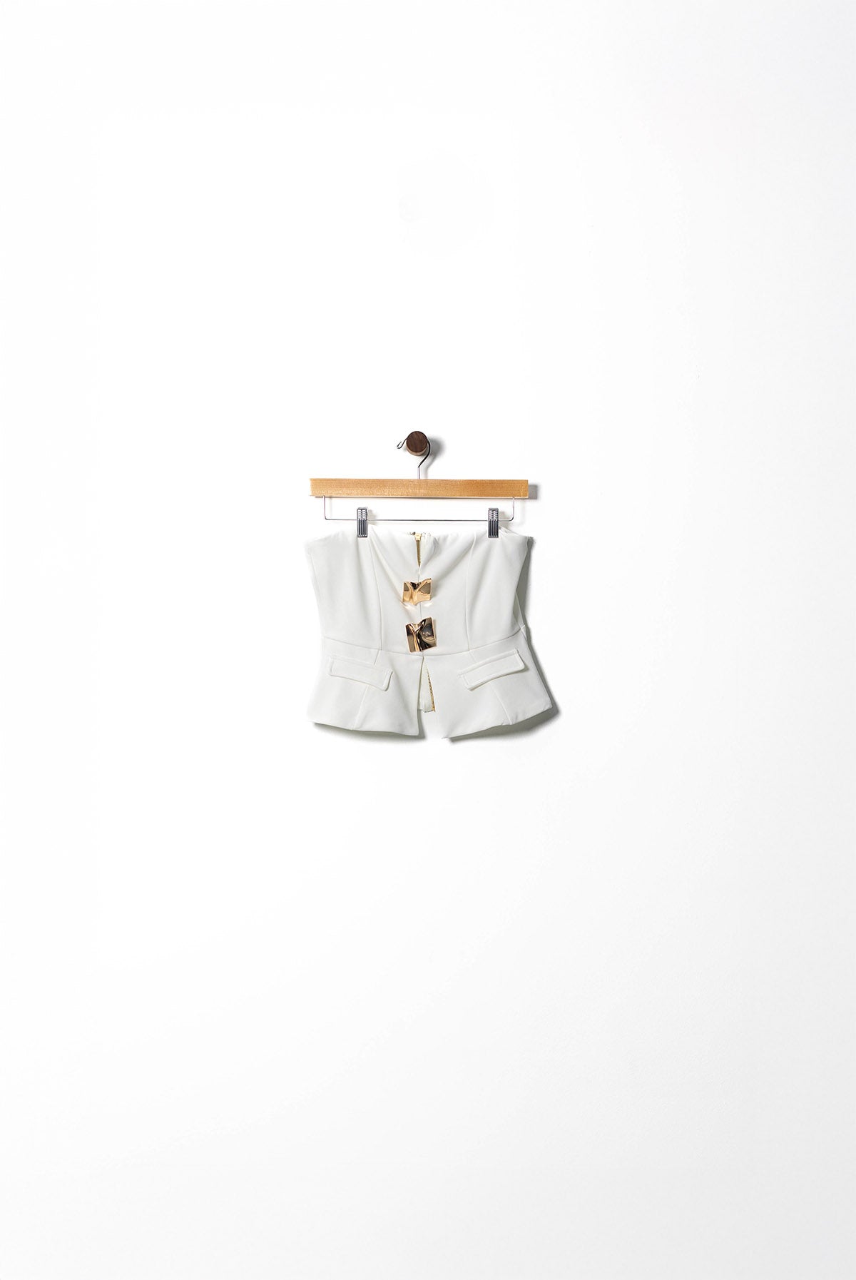Sculpted Elegance Strapless Top with Gold Accents