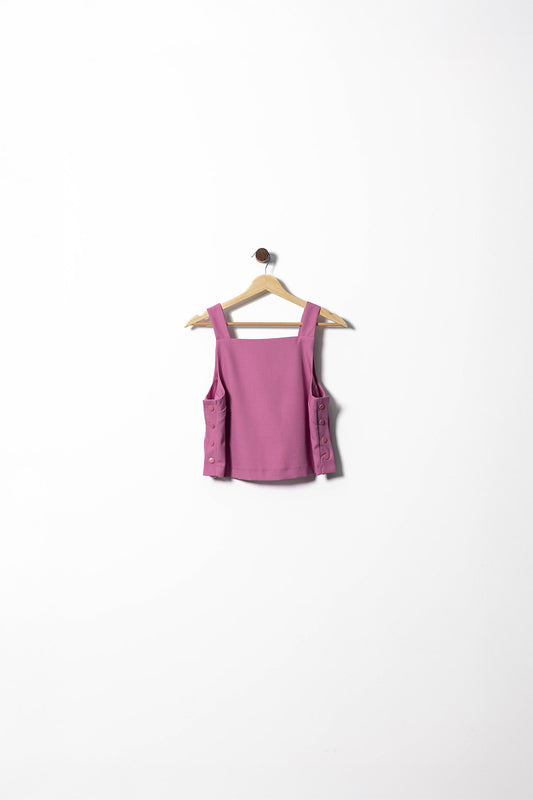 Side Button Square-Neck Sleeveless Top