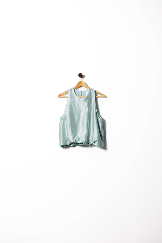 Satin Drop-Hem Sleeveless Blouse