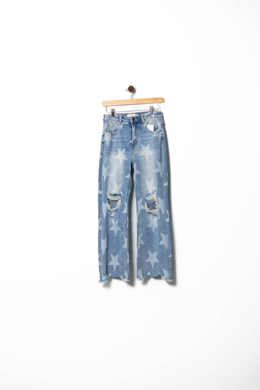 Distressed Star-Print Jeans