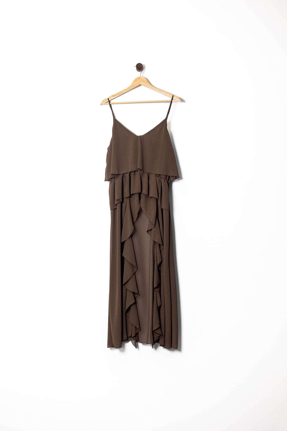 Ruffle Cascade Spaghetti Strap Maxi Dress