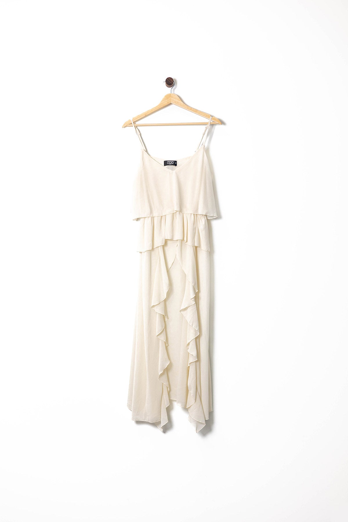 Ruffle Cascade Spaghetti Strap Maxi Dress
