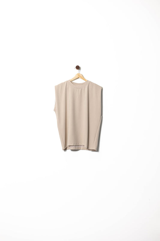 Beige Padded Shoulder Muscle Tee
