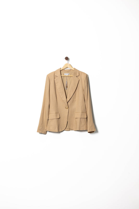 Beige Linen Single-Button Blazer