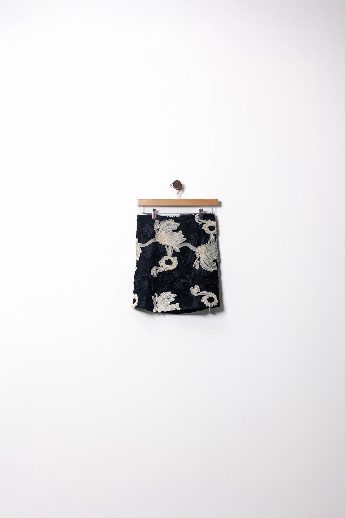 Black Mini Skirt with Cream Floral Embroidery