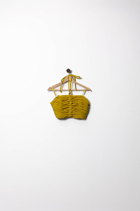 Ruched Halter Crop Top in Mustard