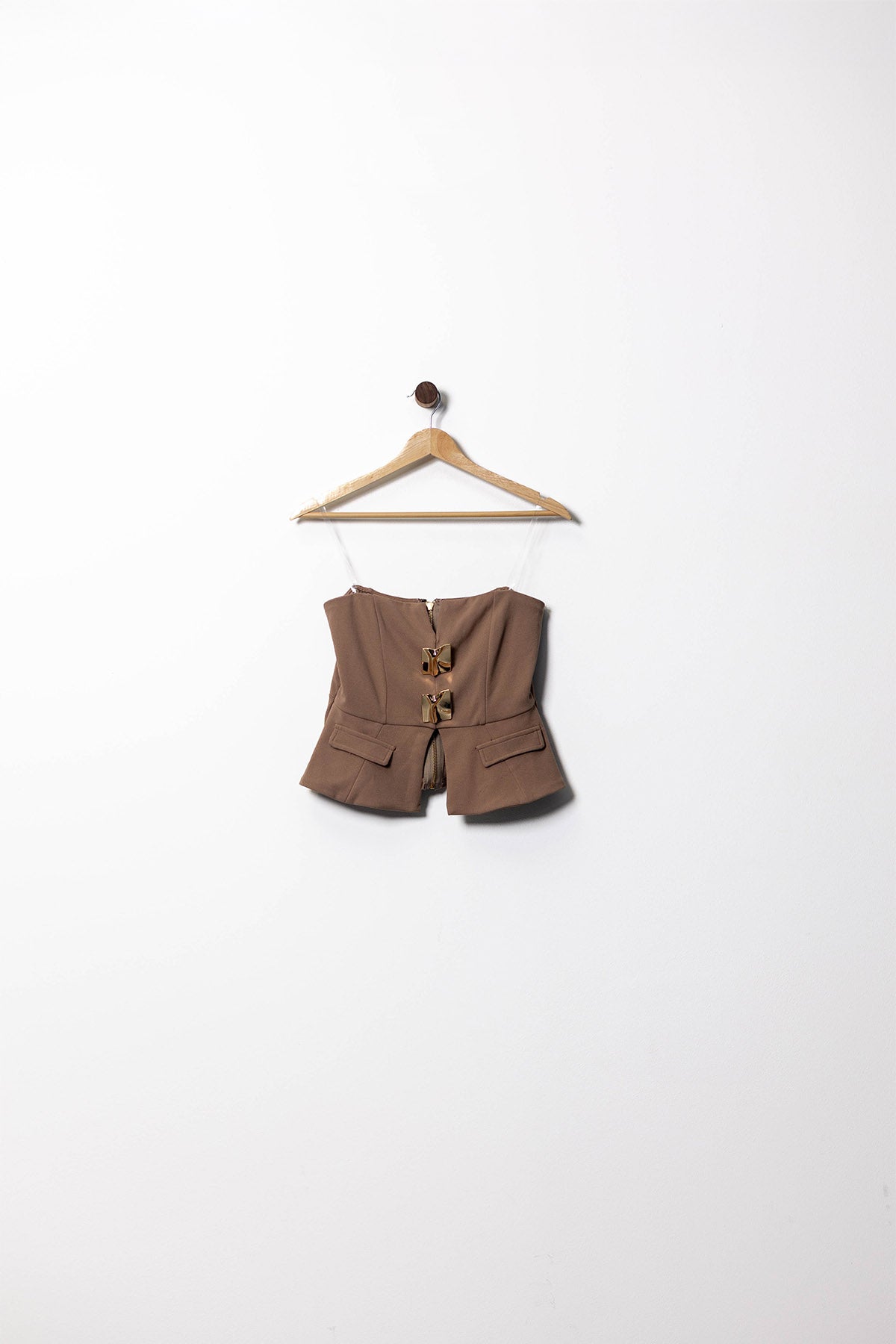 Sculpted Elegance Strapless Top with Gold Accents