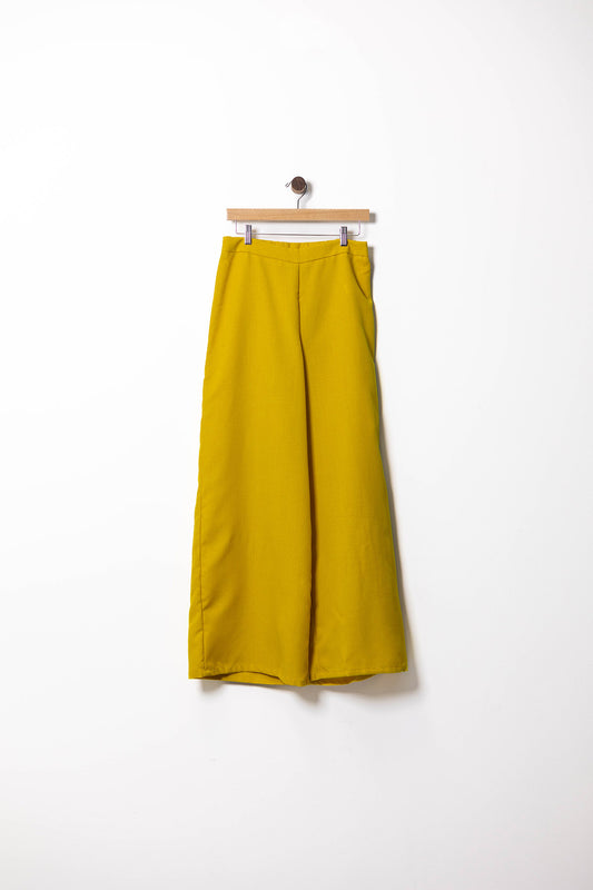 High-Waisted Mustard Wide-Leg Trousers