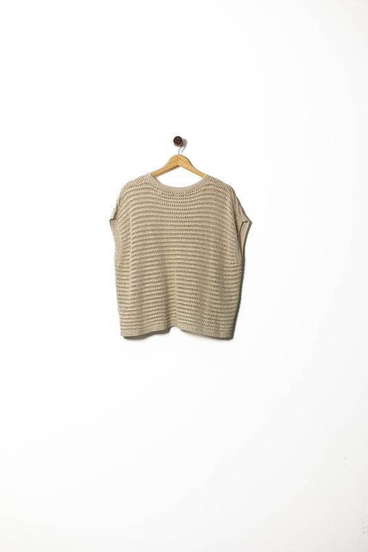 Beige Open-Knit Sleeveless Sweater