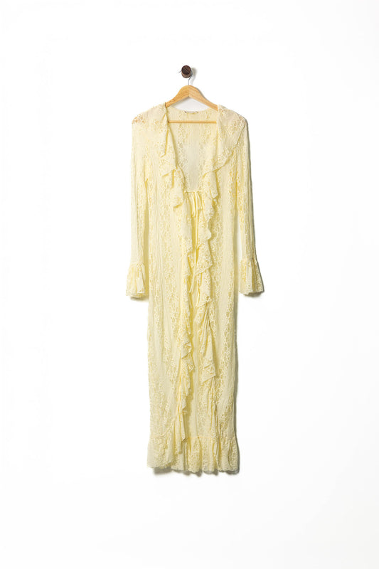 Soft Yellow Sheer Lace Ruffle Robe