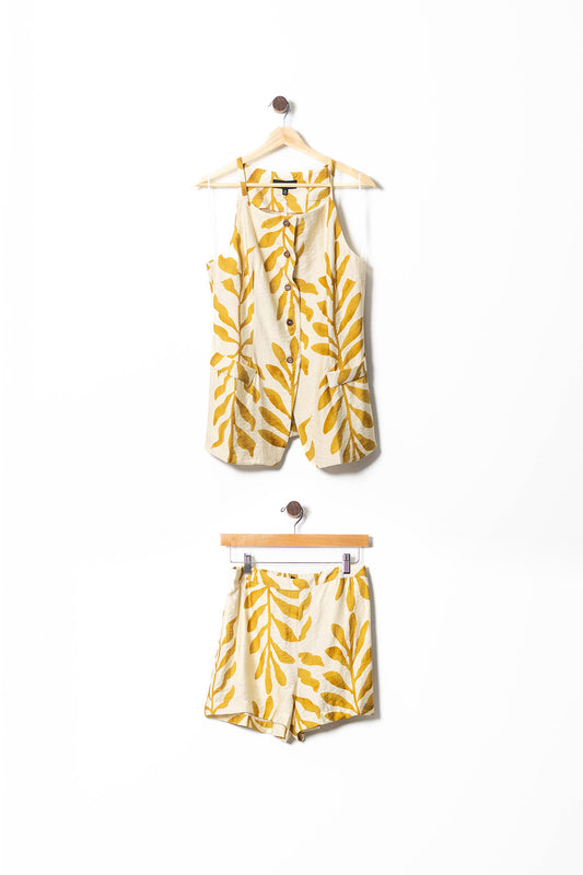 Golden Palm Linen Set – Top & Shorts