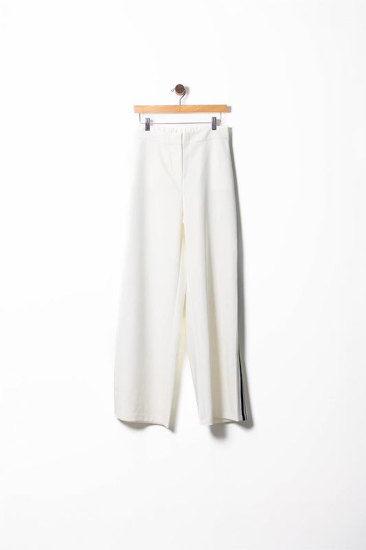 White Wide-Leg Pants with Side Stripes