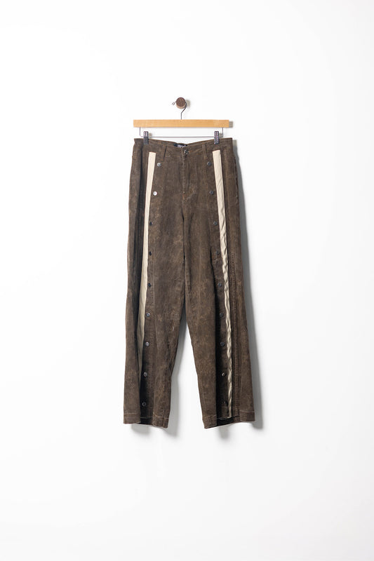 Snap Button Denim Wide-Leg Pants with Side Stripes