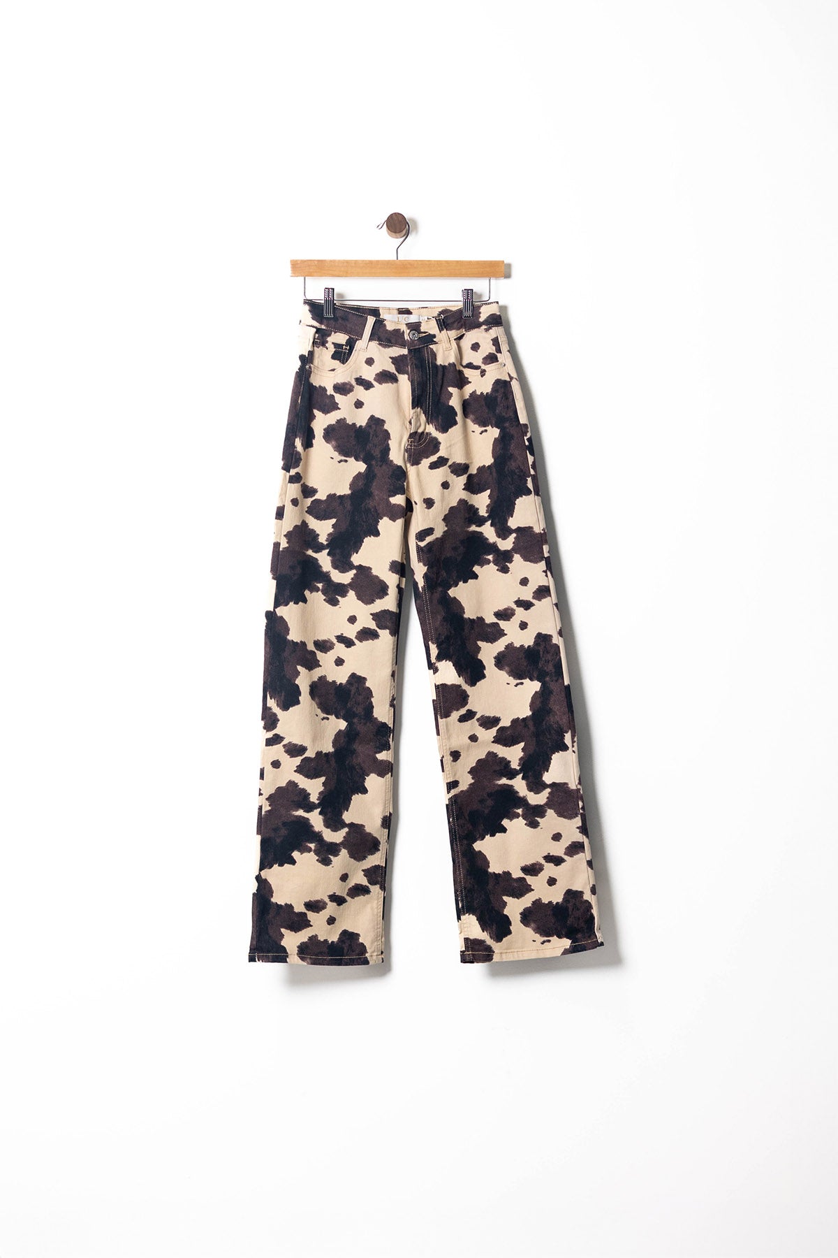 Cow Print Wide-Leg Statement Jeans