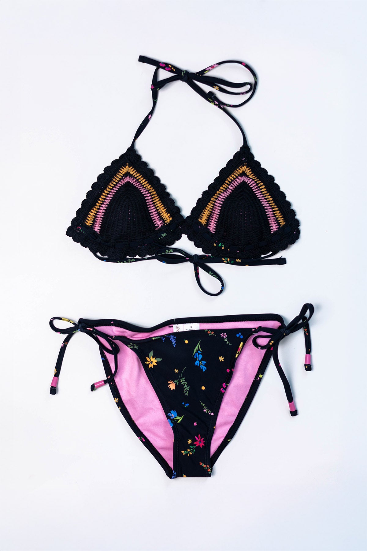 Boho Crochet & Floral Tie Bikini Set
