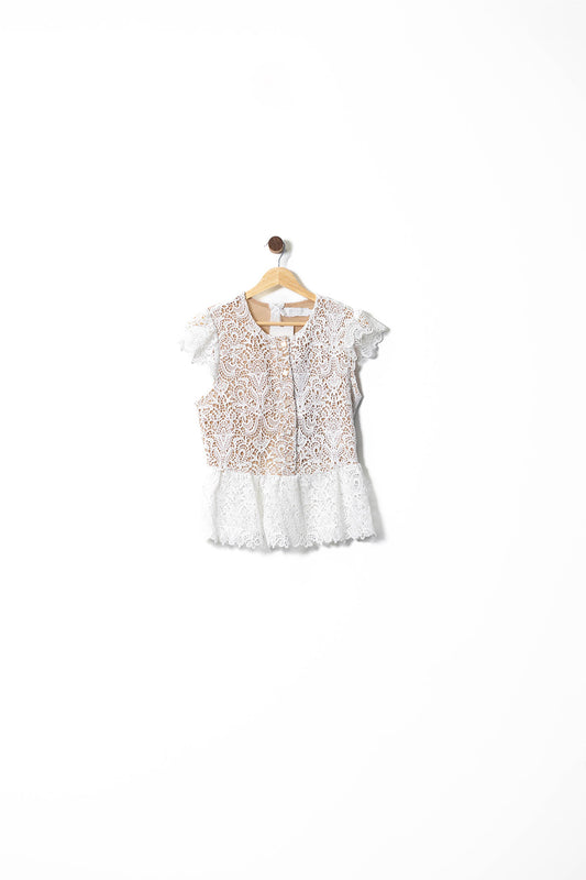 White Lace Flutter Sleeve Peplum Top